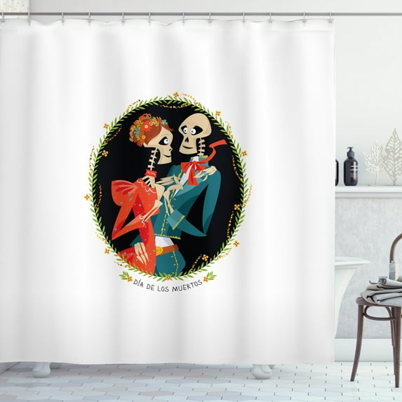 Ambesonne Day of the Dead Shower Curtain, Skeletons in Love, 69"Wx84"L, Multicolor