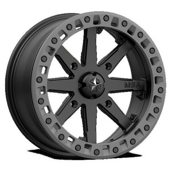 MSA Offroad Wheels Aluminum Rim M31 LOK2 18X7in Satin Black Matte Gray Ring Finish, M31-08756