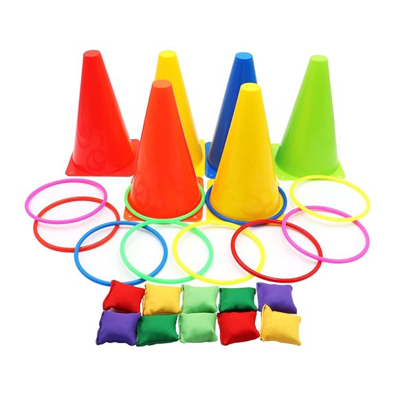 Juego de Juegos de Carnaval 3 en 1 Sunnimix 26 Piezas Conos Blandos Pufs para Lanzar Anillos Juegos al Aire Libre para Niños