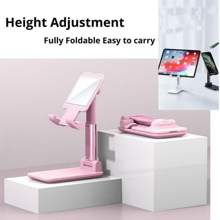 Adjustable Foldable Phone & iPad Stand – Taller Pink Desk Holder for iPhone, Tablets & All Smartphones