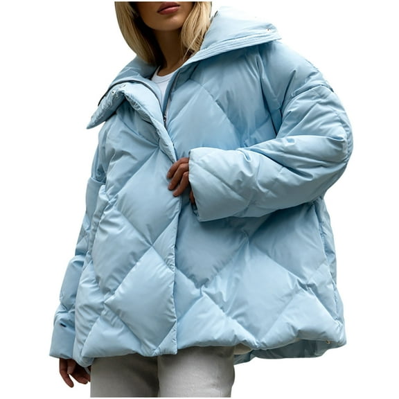 Ahabrexf Womens Winter Coats, Fall and Winter Loose Shiny Lapel Casual Jacket Top Long Sleeve Coat