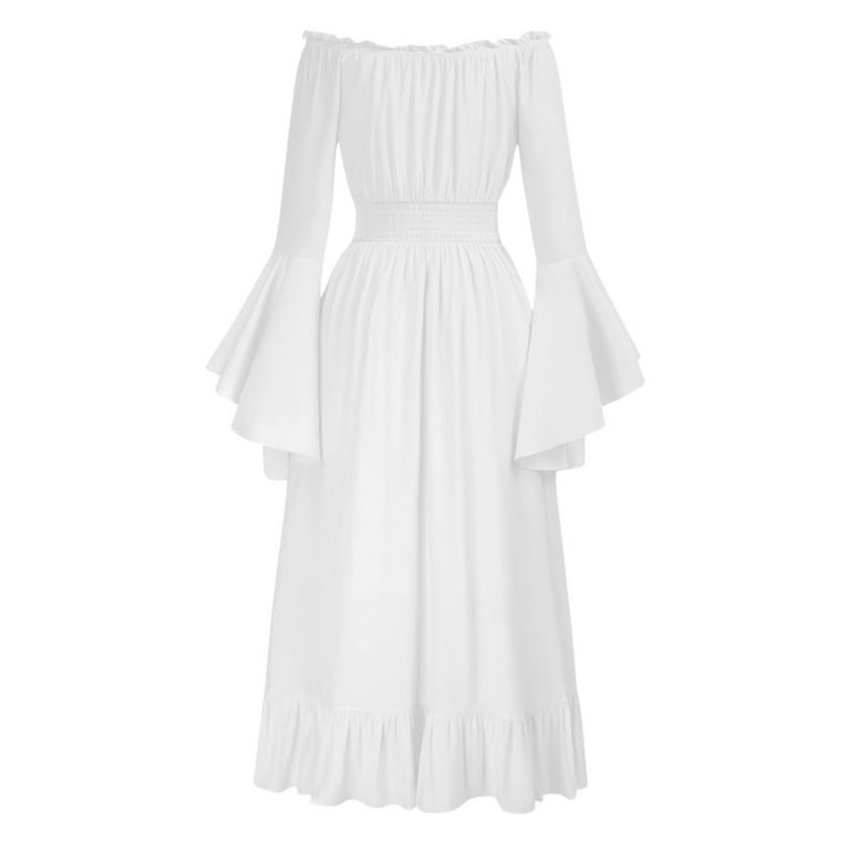 one shoulder flared sleeve dress Elizabeth Blue One-Shoulder Bell Sleeve Maxi Dress