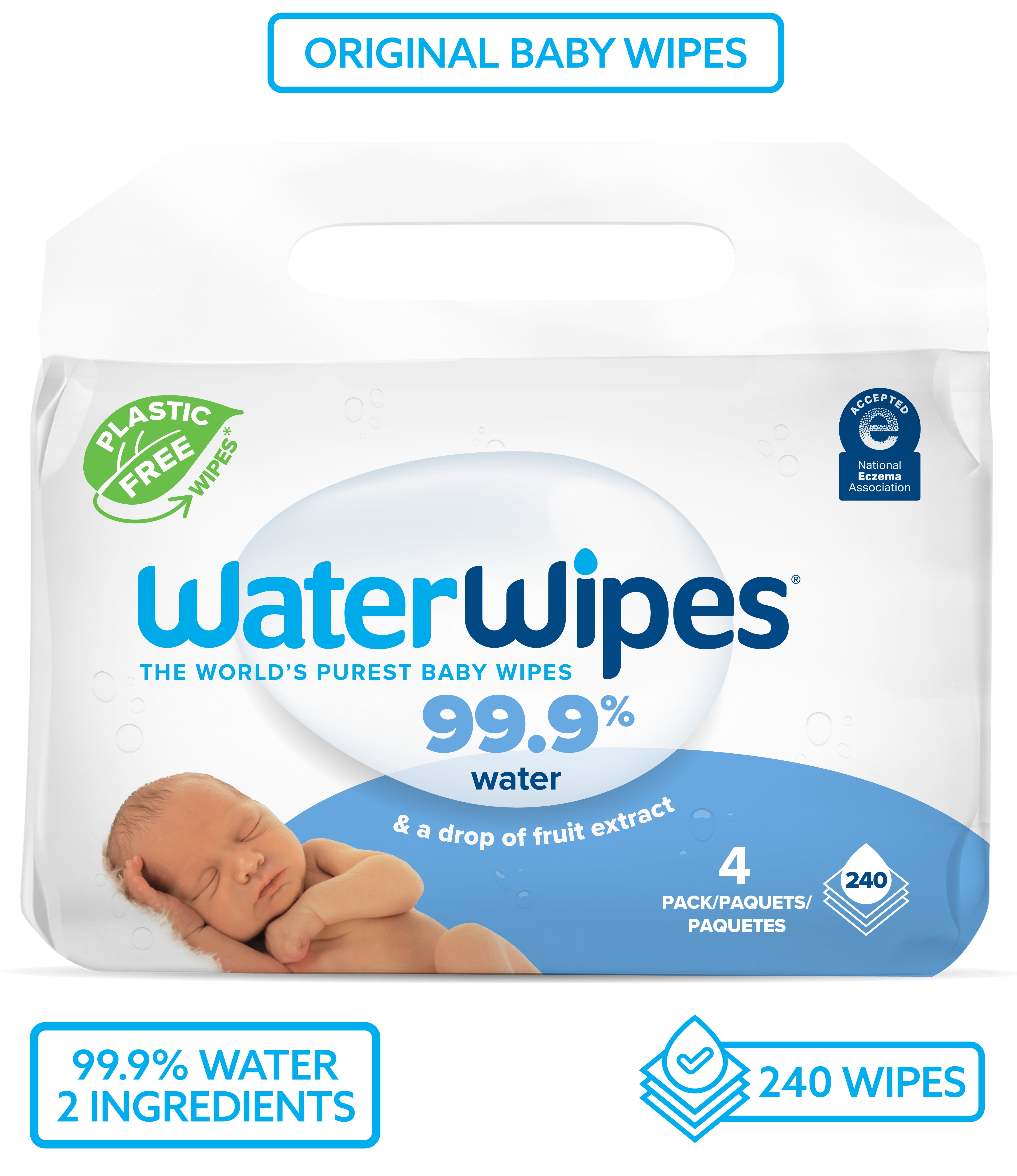 WaterWipes Toallitas húmedas Originales para Bebés, Sin Plástico, 720  unidades (Paquete de 12), 99,9% Base de Agua, y Sin Perfume para Pieles