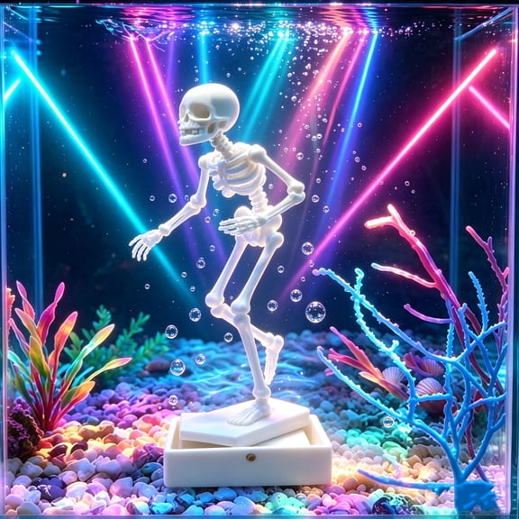 Halloween Dancing Skeleton Aquarium Ornament, Air Pump Fish Tank Bubbler Decor with Moving Skeleton and Bubble Effect, Spooky Humorous Underwater Decoration for Freshwater Saltwater Aquarium