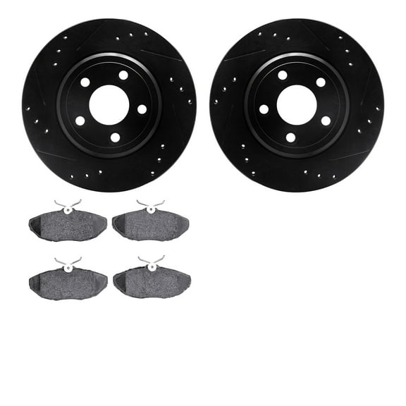Dynamic Friction Company Rear Brake Rotors-Drilled and Slotted-Black with 5000 Euro Ceramic Brake Pads 8602-54005