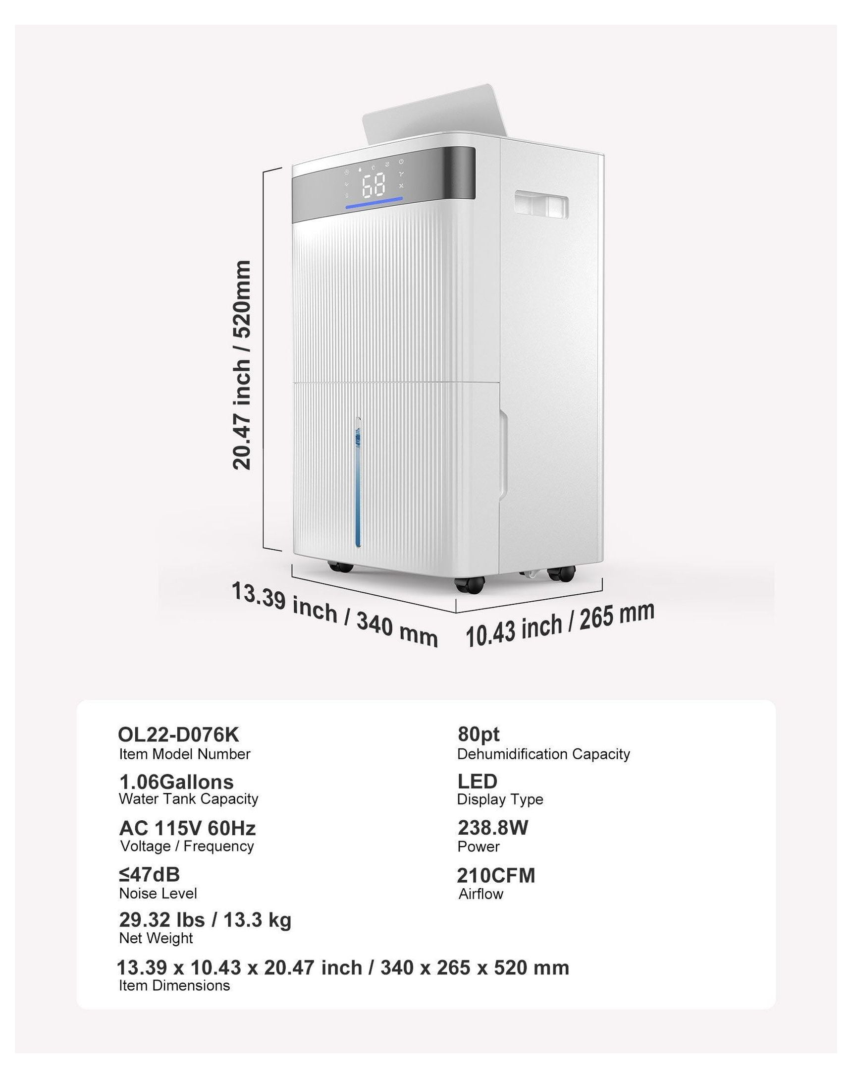 80 Pints Dehumidifier for Home Basement - Smart Control Low Noise - Room Dehumidifier with Auto Mode & LED Display