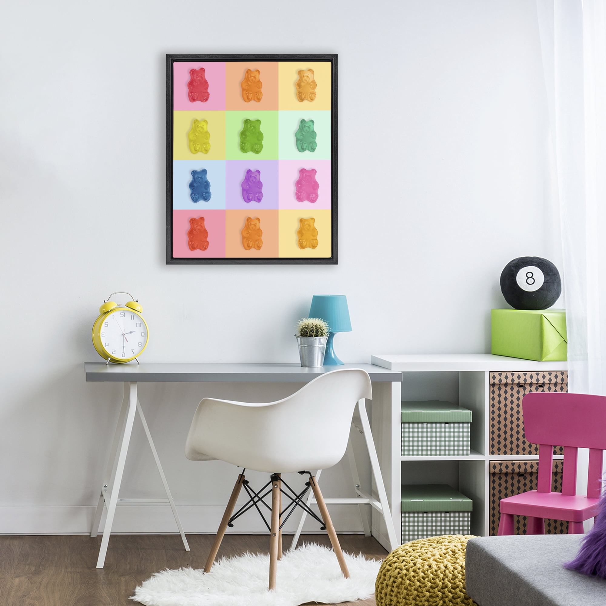 Stupell Industries Rainbow Gummy Bear Candy Grid Black Framed Floater Canvas Wall Art, design by LISH Creative