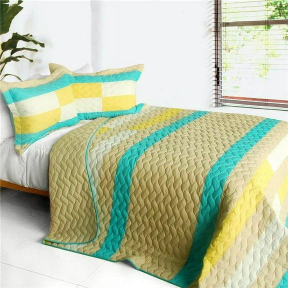 Something Like Wonderful - 3 Pieces Vermicelli-Quilted Patchwork Quilt Set  Full & Queen Size - Yellow