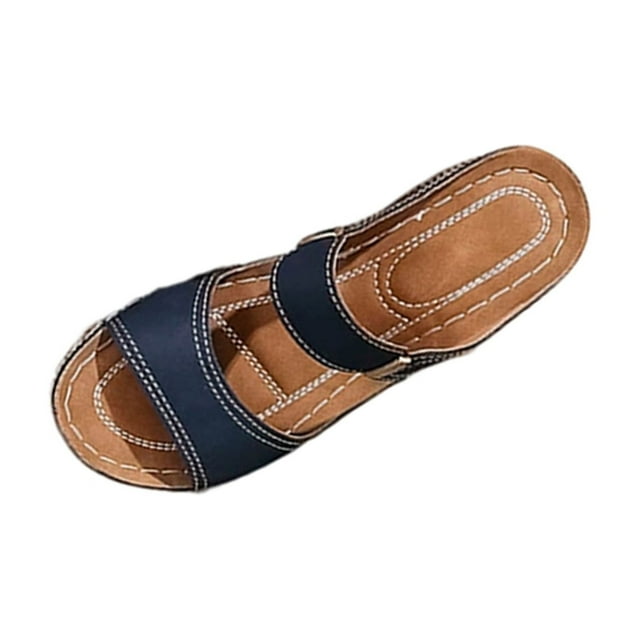 Navy Ladies Wedge Heel Sandals With Peep Toe And Open Toe For Spring And Summer Casual Comfortable Beach Slippers Thick Sole Size 37