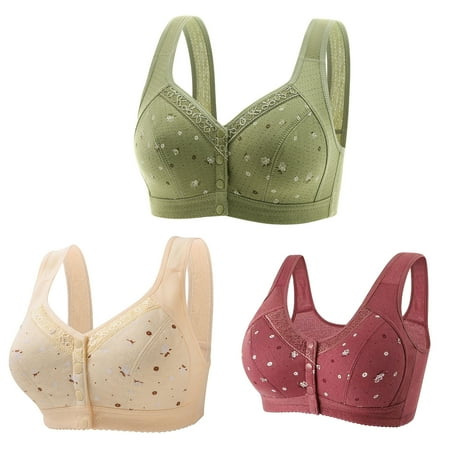 GERsome 3PCS Women s Front Closure Bras Posture Full Coverage Plus Size No Underwire Support Plunge Seamless Bra 3PCS#Green/Beige/Wine L