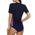 thumbnail image 4 of Women's Color Blocked Rash Guard Short Sleeve Swimsuit Tops UPF 50+ Swim Shirt, 4 of 5