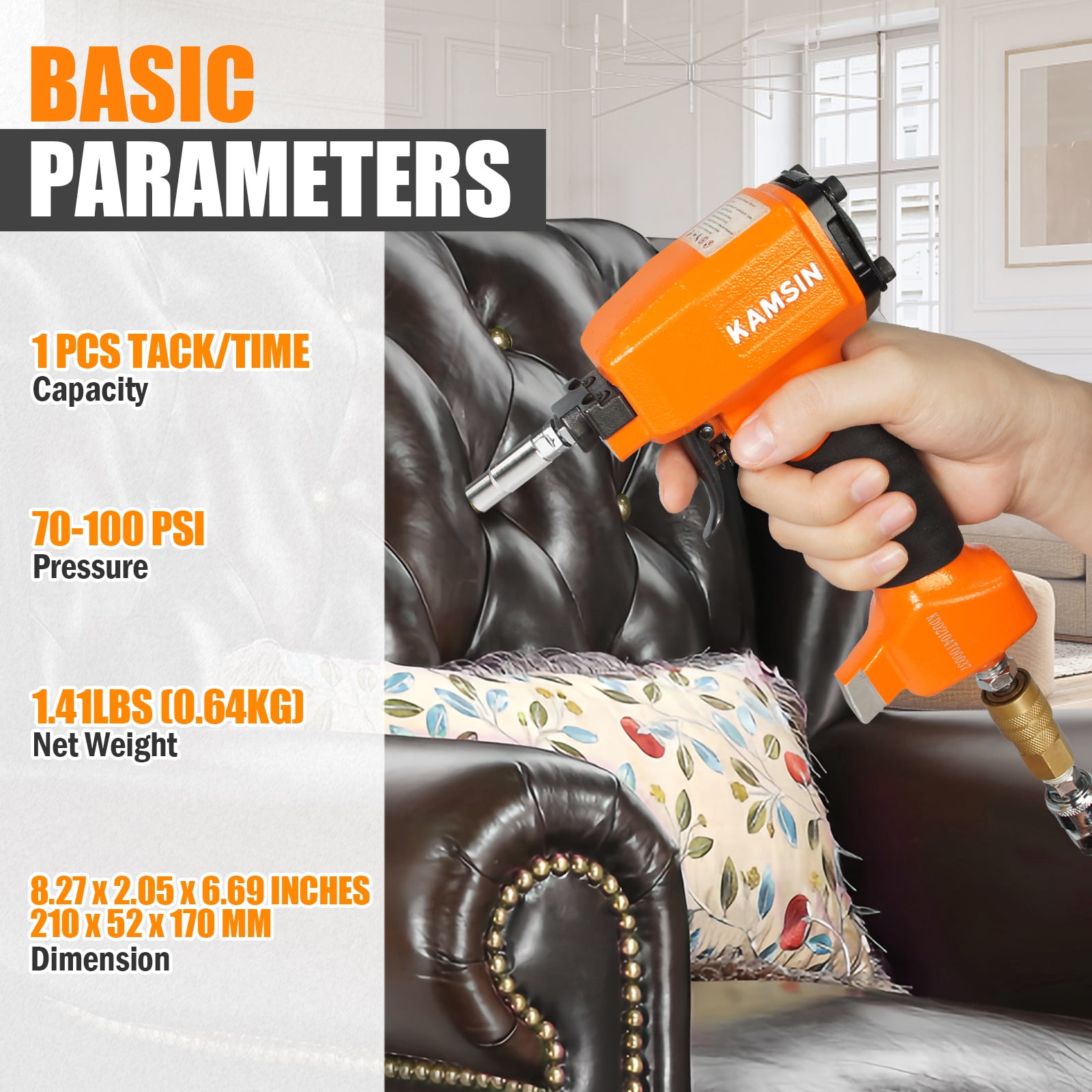 KAMSIN K1170 Pneumatic Decorative Nailer, Air Finish  Gun for Thumbtack Furniture Tacks
