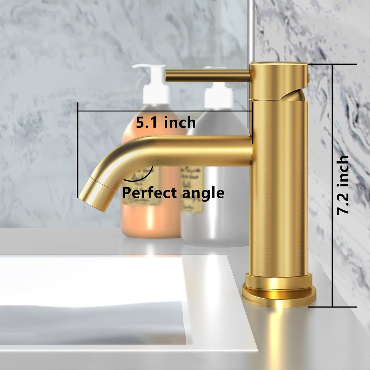Brushed Gold Bathroom Faucet Modern Single Handle Bathroom Sink Faucet Single Hole Lavatory Vanity Faucet with Pop-up Drain and Water Supply Lines