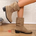 thumbnail image 6 of WAVSUF Mid Calf Boots for Women's Round Toe Wide Width Side Zip Winter Daily Slouch Boots Khaki Size 8.5, 6 of 9