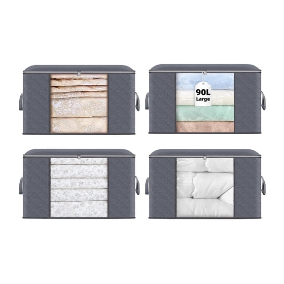 Brotasdro Clothes Storage Bags with Clear Window, Moisture-Resistant, 4-Pack, 90L
