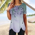 thumbnail image 4 of Pompotops T-shirt Mode Imprimé Ample pour Femmes Boutons Manches Courtes Blouse Col Rond Hauts Décontractés, 4 of 7