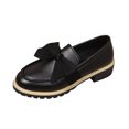 thumbnail image 2 of Womens Vintage British Style Loafers - Black Oversized Bow 4cm Block Heel PU Shoes, Slip-Resistant Comfortable Daily Wear for Office Campus Casual,Size 36, 2 of 9