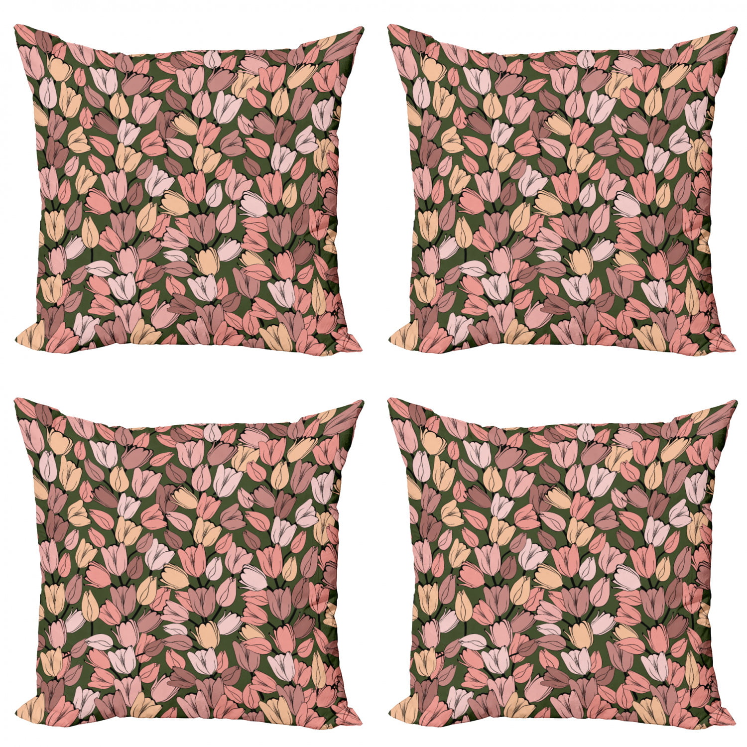 Decorative Square Accent Pillow Case 24 X 24 Brown Orange Peach Composition with Floral Intricacy Folk Details Ambesonne Earth Tones Throw Pillow Cushion Cover