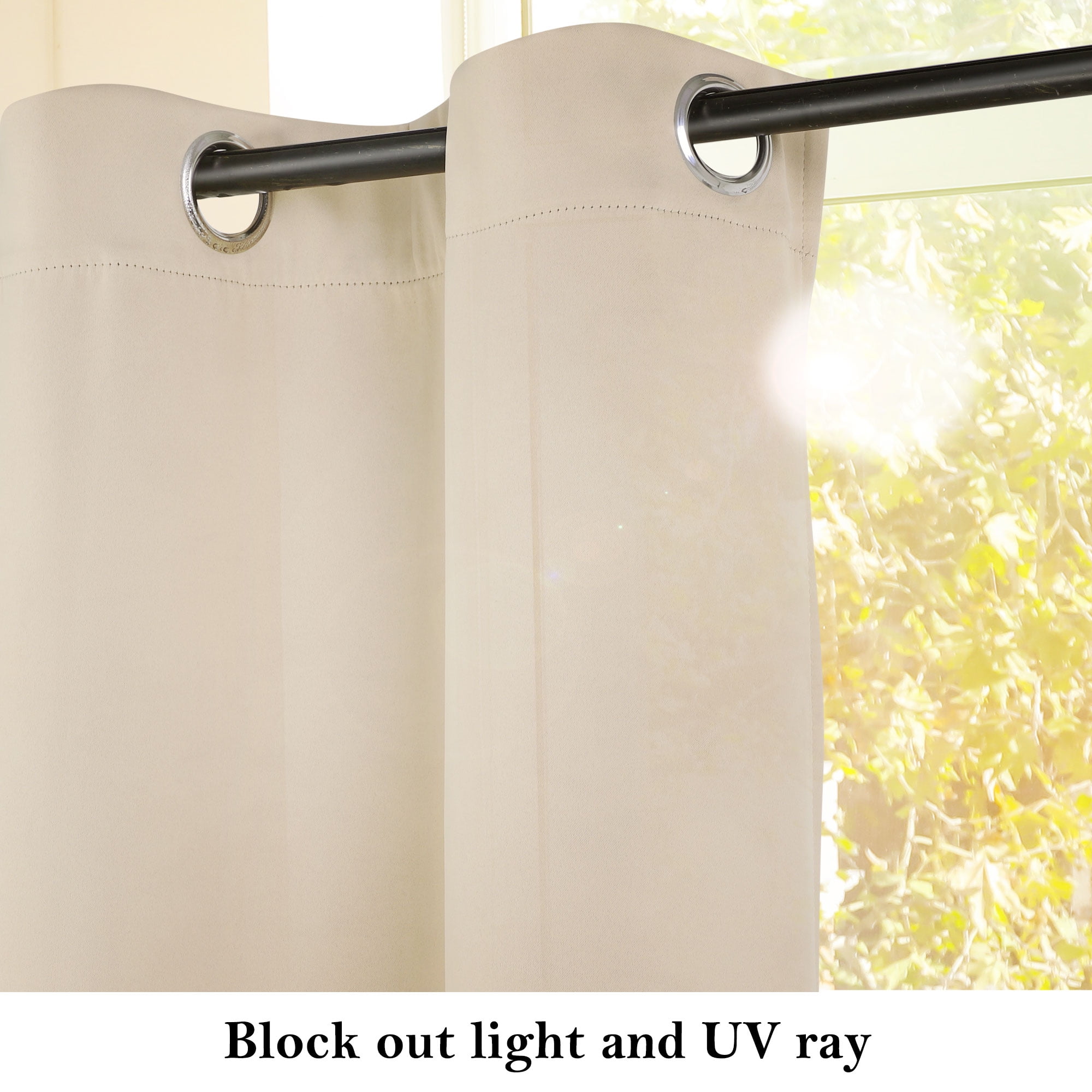 Unique Bargains Blackout Window Curtains Kitchen Panels Set of 2 Beige 52" x 36"