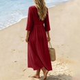 thumbnail image 5 of Womens 3/4 Sleeve Tunic Dress, Casual Loose Fit Pleated Long Gown, Elegant A-Line Work Office Beach Vacation Swing Dress, S-2XL, 5 of 5