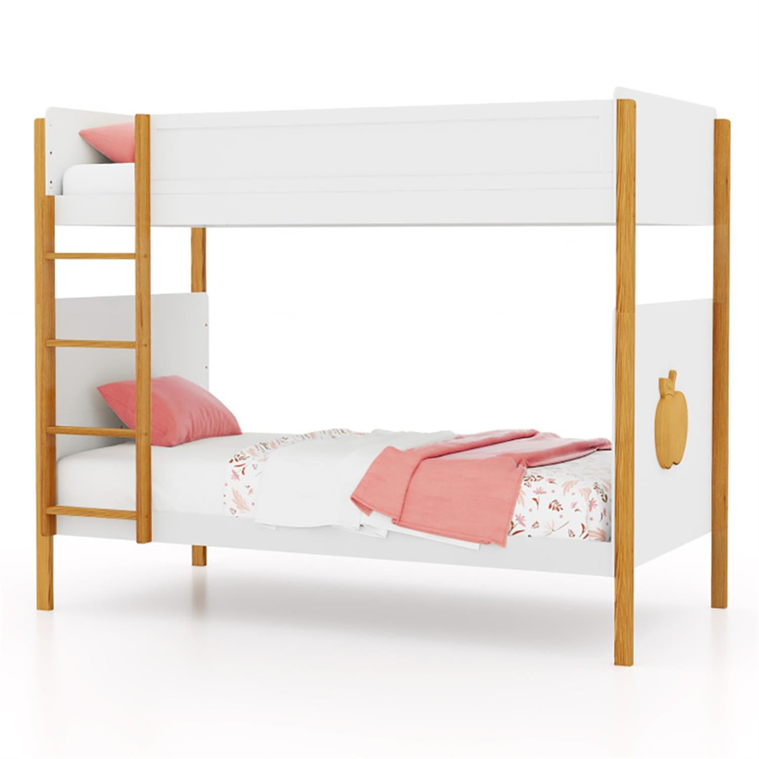 Demi Bonn Twin Over Twin Bunk Bed with Integrated Ladder and Safety Guardrails, Twin Bunk Beds, Space-saving Solid Wood Bed Frame, White