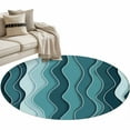 thumbnail image 2 of 3ft Round Rug, Abstract Turquoise Moire Non-Skid Rubber Backing Large Area Rugs - Living Room Bedroom Home Office, Gradient Coastal Ocean Geometric Indoor Floor Mat Carpets Washable Rug, 2 of 9