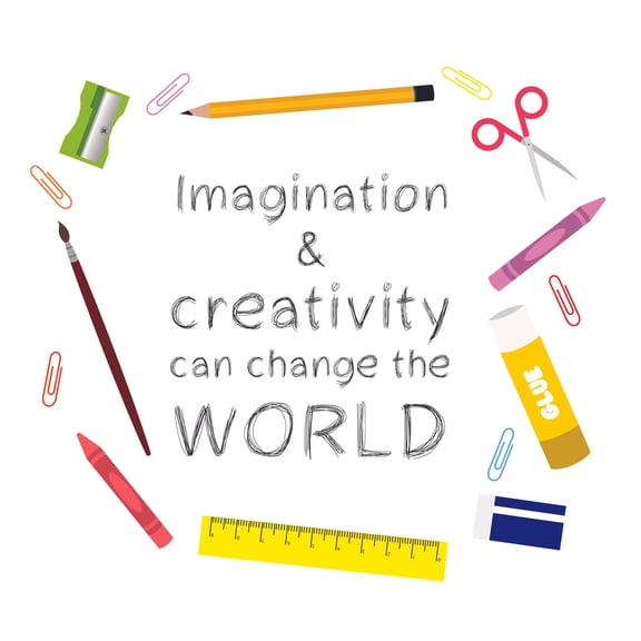 CLASSROOM - Imagination & Creativity Can Change The World - Removable Multicolored Inspirational Quotes Lettering Decoration School Supplies Design Study Room Classroom Vinyl Wall Decal 30" x 27"