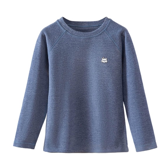 ZQUUVOU Kids Thermal Base Layer Tops Long Sleeve Round Neck Plush Fleece Warm Underwear for Boys Girls Fall Winter Navy