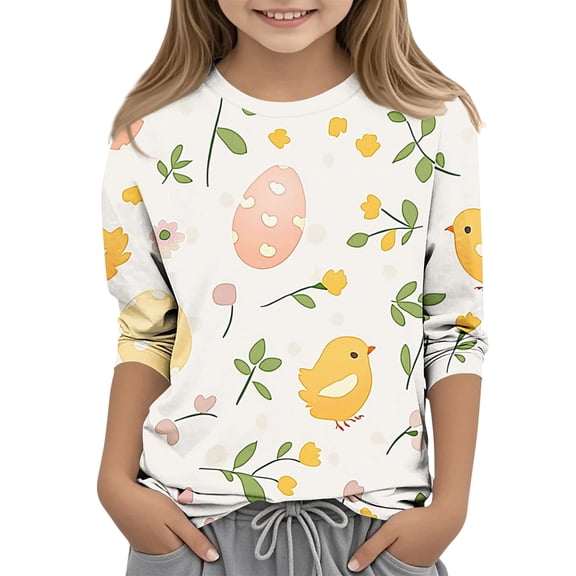 YTCAMLO Boys Girls Easter Shirts 3/4 Sleeve Rabbit Tee Regular Fit Tunic Tops Spring Casual Crewneck Soft Comfy Kids Holiday Clothes 3-4 Years