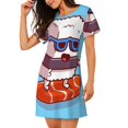 thumbnail image 2 of Fotbe Sushi Salmon Surfing Bata de Dormir para Mujer con Estampado, Camisón de Algodón de Manga Corta, Ropa de Dormir Casual, 2 of 6