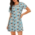 thumbnail image 1 of Fotbe Funny Cartoon Pugs Bata de Dormir para Mujer con Estampado, Camisón de Algodón de Manga Corta, Ropa de Dormir Casual, 1 of 6