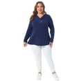 thumbnail image 3 of DARING DIVA Women's Plus V Neck Button Fall Pullover Shirt Loose Blouse 1X Dark Blue, 3 of 6