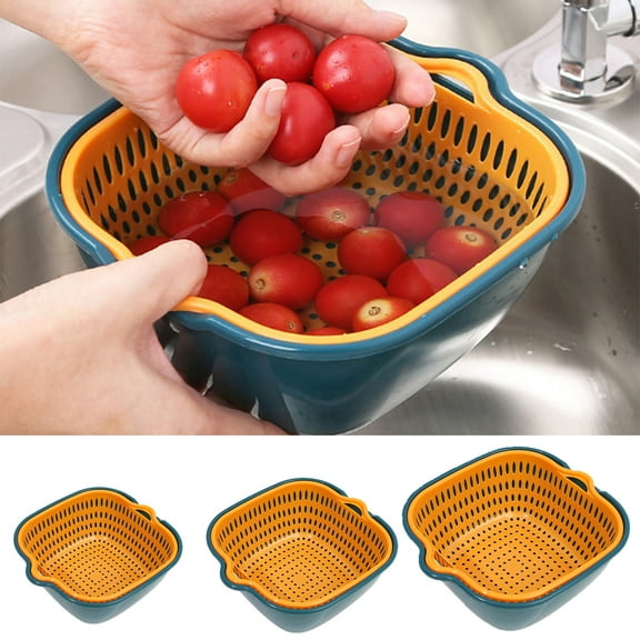 SPRING PARK Double-layer Kitchen Colander Bowl Set, Large Plastic Colander, Washing Vegetable Colander Bowl and Food Strainer