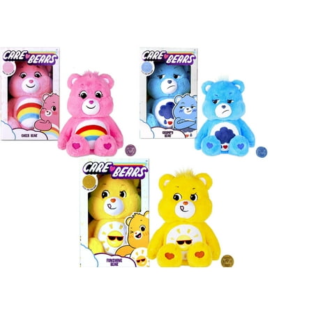 Care Bears Cheer Bear, Grumpy Bear & Funshine Bear Set of 3 Plush with Collectible Coins