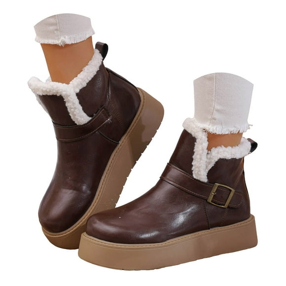 Dakaela Women's Platform Snow Boots Fleece Lined Winter Ankle Booties Ladies Chunky Slip on Walking Shoes