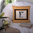 thumbnail image 3 of Letter E Initial Monogram - Orange Polkadots Fabric Decorative Pillow, 3 of 4
