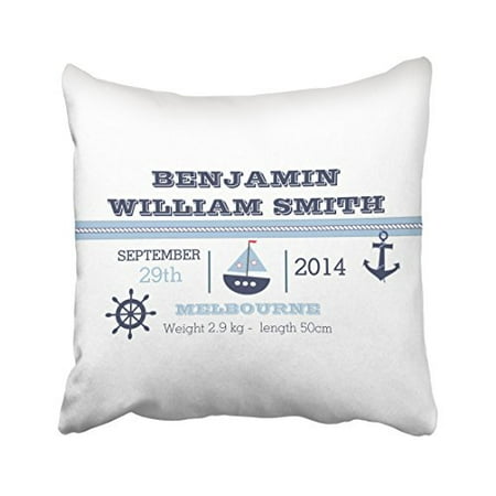 WinHome Square Throw Pillow Covers Nautical Birth Announcement Cushion For Boy Customizable Pillowcases Polyester 18 X 18 Inch With Hidden Zipper Home Sofa Cushion Decorative