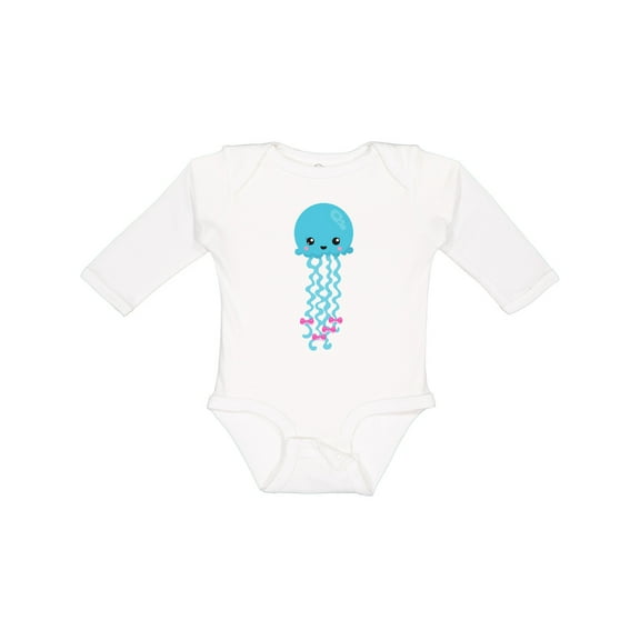 Inktastic Blue Jellyfish, Cute Jellyfish With Pink Ribbons Girls Long Sleeve Baby Bodysuit
