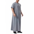 thumbnail image 6 of FRSASU Mens Kaftan Thobe V-Neck Half Sleeve Muslim Robe Dubai Long Gown Casual Saudi Arab Thobe Robes Gray, 6 of 9