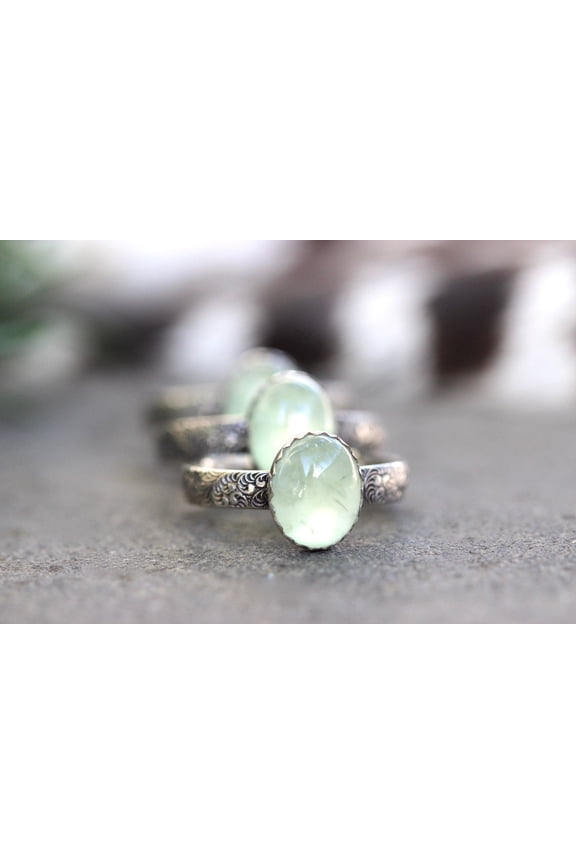 - Prehnite Ring Sterling Silver Delicate Green Stone Gemstone Stacking Band With Natural Healing Crystal Jewelry