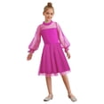 thumbnail image 1 of inlzdz Robe en Maille Contrastée à Pois à Manches Longues Bouffantes pour Filles, Décontractée, Ligne A Évasée, Patineuse, Robe de Fête, Rose Vif 140, 1 of 7