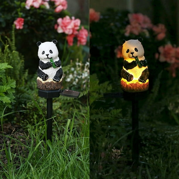 Lámpara LED de resina solar con forma de panda para exteriores, resistente a la lluvia, con enchufe para suelo, para decoración de jardín, césped y paisaje