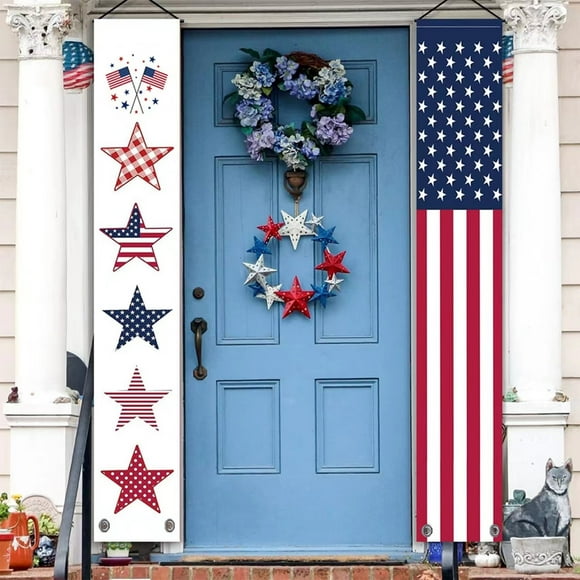 RYRDWP Bannière de Bienvenue du 4 Juillet Décoration Bannière Suspendue Drapeau Américain Bannière Fête de l'Indépendance Couplet Drapeau Bannière de Porche Panneau de Porche pour le Memorial Day Panneau de Porche Patriotique