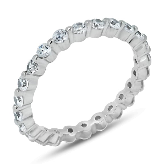 Rhodium Plated Sterling Silver 925 Clear CZ Stackable Eternity Ring White Jewelry Female Size 6