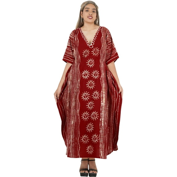 HAPPY BAY Women's Summer Caftan Maxi Boho Sleepwear Loungewear Dashiki House Dresses for Women 2X-3X Maroon, Sun