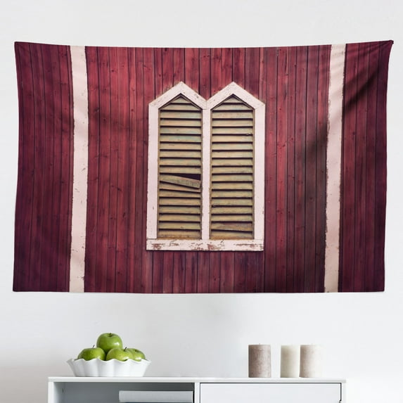 Shutters Tapestry, Closed Wooden Shutters Plank Rough Grunge Countryside Classical Design Print, Fabric Wall Hanging Decor for Bedroom Living Room Dorm, 2 Sizes, Brown Pale Brown, by Ambesonne