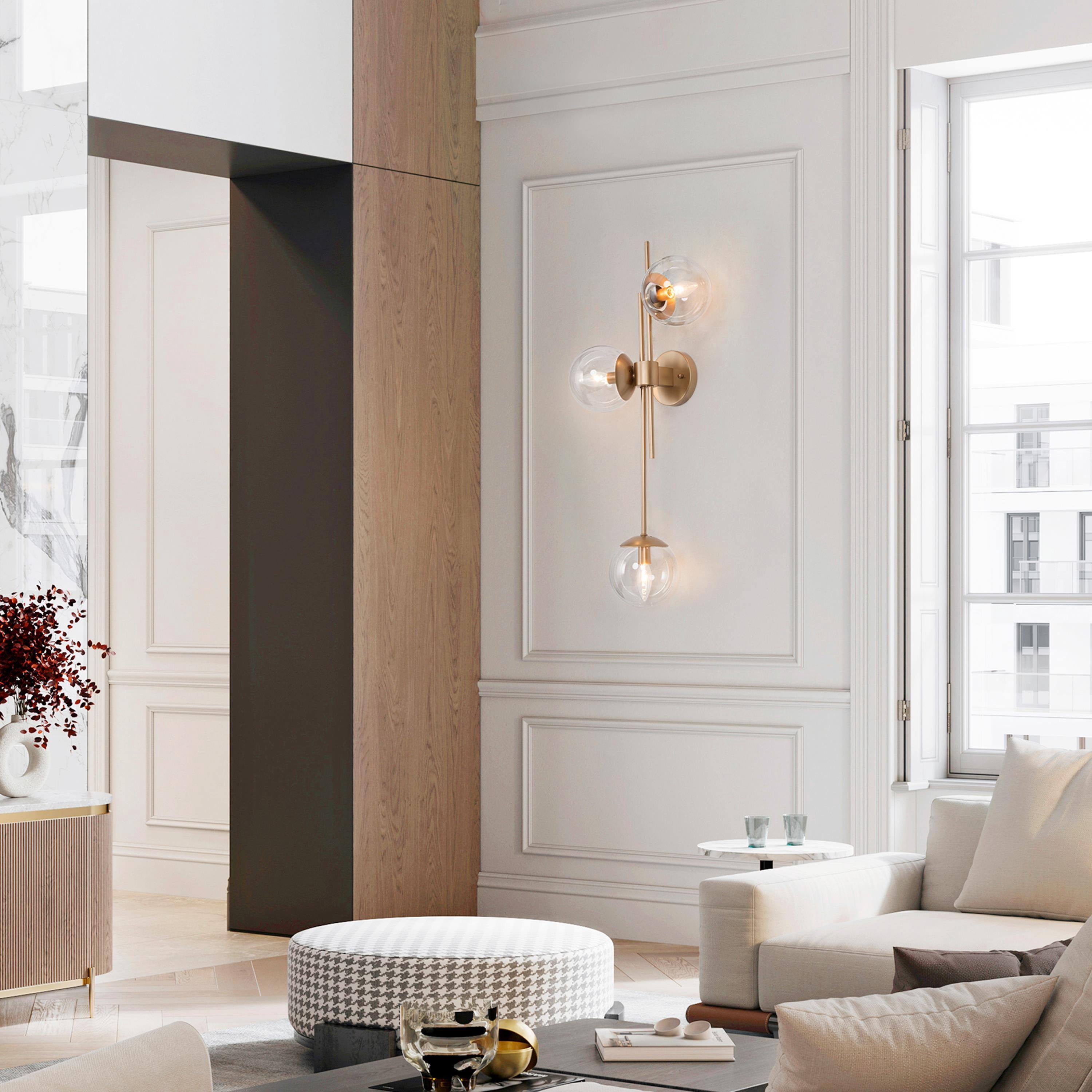 LNC Gold Globe Wall Sconce, 3-Light Modern Glass Fixture, E12, 30"H Vertical Mount