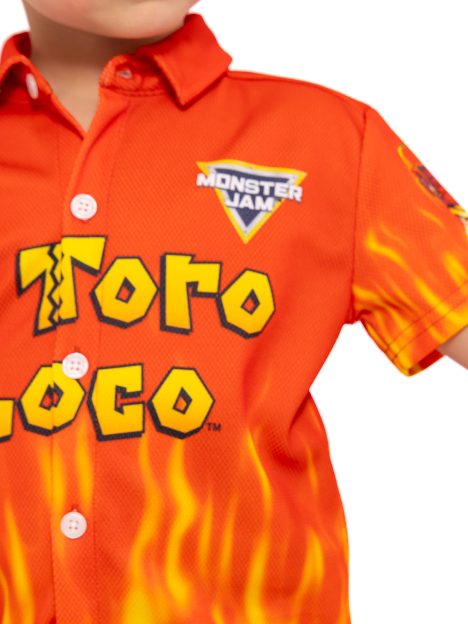 Monster Jam El Toro Loco Toddler Boys Button Shirt with Short Sleeves, Sizes 12M-5T