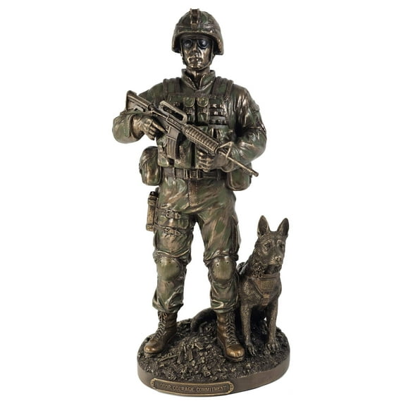 US Army Soldier And Dog Statue Honor, Courage, Commitment Figurine