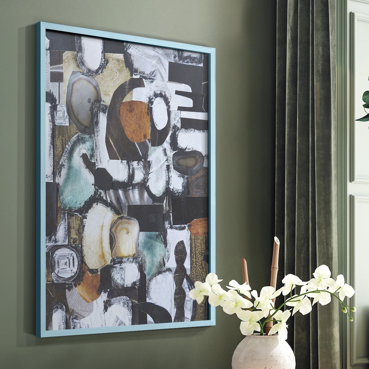 Day At the Spa Framed Print in Blue Solid Wood Framed Print No Nail Hanging